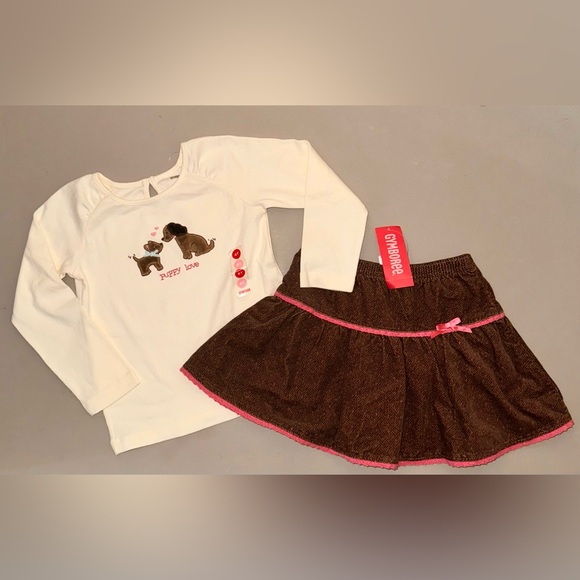 Gymboree Other - NEW Gymboree girls Outfit 4 shirt skirt Primrose brown Skort cream puppy top tee